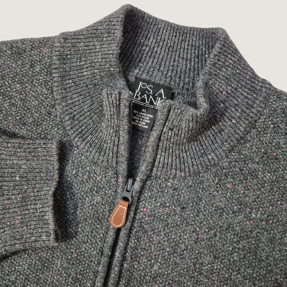 Jos. A. Bank Sweater Mens XL Gray Lambswool Donegal Quarter Zip Mock Neck Knit